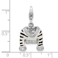Amore La Vita Sterling Silver Rhodium-plated Polished 3-D CZ Enameled Zebra Jacket Charm with Fancy Lobster Clasp view 4
