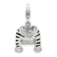 Amore La Vita Sterling Silver Rhodium-plated Polished 3-D CZ Enameled Zebra Jacket Charm with Fancy Lobster Clasp view 1