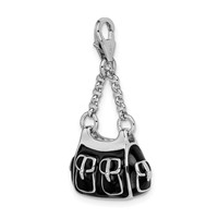 Amore La Vita Sterling Silver Rhodium-plated Polished 3-D Black Enameled Handbag Charm with Fancy Lobster Clasp view 4