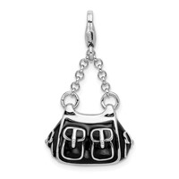 Amore La Vita Sterling Silver Rhodium-plated Polished 3-D Black Enameled Handbag Charm with Fancy Lobster Clasp view 1