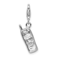 Amore La Vita Sterling Silver Rhodium-plated Polished CZ Cell Phone Charm with Fancy Lobster Clasp view 3