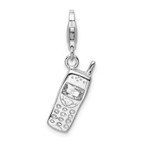 Amore La Vita Sterling Silver Rhodium-plated Polished CZ Cell Phone Charm with Fancy Lobster Clasp view 1