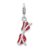 Amore La Vita Sterling Silver Rhodium-plated Polished 3-D Enameled Coral Heart Sunglasses Charm with Fancy Lobster Clasp view 4