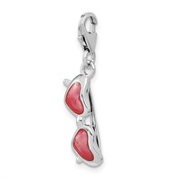 Amore La Vita Sterling Silver Rhodium-plated Polished 3-D Enameled Coral Heart Sunglasses Charm with Fancy Lobster Clasp view 3