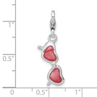 Amore La Vita Sterling Silver Rhodium-plated Polished 3-D Enameled Coral Heart Sunglasses Charm with Fancy Lobster Clasp view 5