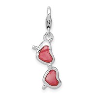 Amore La Vita Sterling Silver Rhodium-plated Polished 3-D Enameled Coral Heart Sunglasses Charm with Fancy Lobster Clasp view 1