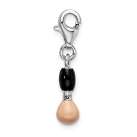 Amore La Vita Sterling Silver Rhodium-plated Polished 3-D Black and Pink Enameled Blush Brush Charm with Fancy Lobster Clasp view 2