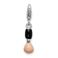 Amore La Vita Sterling Silver Rhodium-plated Polished 3-D Black and Pink Enameled Blush Brush Charm with Fancy Lobster Clasp view 3