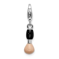 Amore La Vita Sterling Silver Rhodium-plated Polished 3-D Black and Pink Enameled Blush Brush Charm with Fancy Lobster Clasp view 1