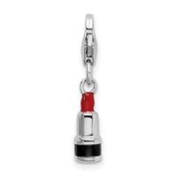 Amore La Vita Sterling Silver Rhodium-plated Polished 3-D Enameled Red Lipstick Charm with Fancy Lobster Clasp view 3