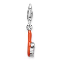 Amore La Vita Sterling Silver Rhodium-plated Polished 3-D Orange Enameled Hair Brush Charm with Fancy Lobster Clasp view 3