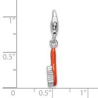 Amore La Vita Sterling Silver Rhodium-plated Polished 3-D Orange Enameled Hair Brush Charm with Fancy Lobster Clasp view 4