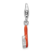 Amore La Vita Sterling Silver Rhodium-plated Polished 3-D Orange Enameled Hair Brush Charm with Fancy Lobster Clasp view 1