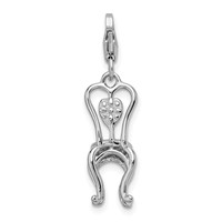 Amore La Vita Sterling Silver Rhodium-plated Polished 3-D Enameled Chair with Heart Charm with Fancy Lobster Clasp view 3