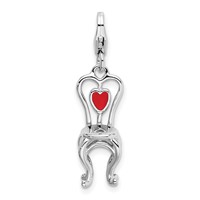 Amore La Vita Sterling Silver Rhodium-plated Polished 3-D Enameled Chair with Heart Charm with Fancy Lobster Clasp view 1