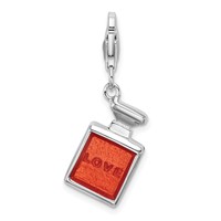 Amore La Vita Sterling Silver Rhodium-plated Polished 3-D Orange Enameled Perfume Bottle Charm with Fancy Lobster Clasp view 3