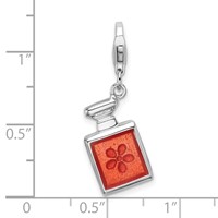 Amore La Vita Sterling Silver Rhodium-plated Polished 3-D Orange Enameled Perfume Bottle Charm with Fancy Lobster Clasp view 4