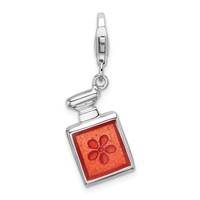 Amore La Vita Sterling Silver Rhodium-plated Polished 3-D Orange Enameled Perfume Bottle Charm with Fancy Lobster Clasp view 1