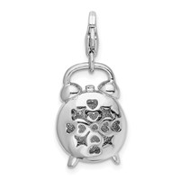 Amore La Vita Sterling Silver Rhodium-plated Polished 3-D Alarm Clock Charm with Fancy Lobster Clasp view 3