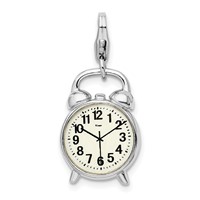 Amore La Vita Sterling Silver Rhodium-plated Polished 3-D Alarm Clock Charm with Fancy Lobster Clasp view 1