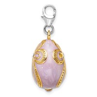 Amore La Vita Sterling Silver Rhodium-plated and Gold-plated Polished 3-D Crystal Enameled Pink Egg with Cross Charm with Fancy Lobster Clasp view 2