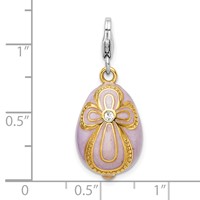 Amore La Vita Sterling Silver Rhodium-plated and Gold-plated Polished 3-D Crystal Enameled Pink Egg with Cross Charm with Fancy Lobster Clasp view 4