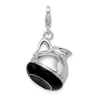 Amore La Vita Sterling Silver Rhodium-plated Polished 3-D Enameled Coffee Pot Charm with Fancy Lobster Clasp view 3