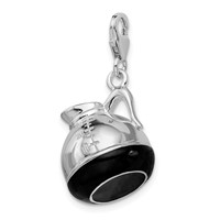 Amore La Vita Sterling Silver Rhodium-plated Polished 3-D Enameled Coffee Pot Charm with Fancy Lobster Clasp view 4