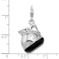 Amore La Vita Sterling Silver Rhodium-plated Polished 3-D Enameled Coffee Pot Charm with Fancy Lobster Clasp view 5