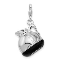 Amore La Vita Sterling Silver Rhodium-plated Polished 3-D Enameled Coffee Pot Charm with Fancy Lobster Clasp view 1