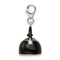 Amore La Vita Sterling Silver Rhodium-plated Polished 3-D Enameled Black Tea Kettle Charm with Fancy Lobster Clasp view 2
