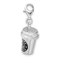 Amore La Vita Sterling Silver Rhodium-plated Polished 3-D Enameled to Go Coffee Cup Charm with Fancy Lobster Clasp view 2