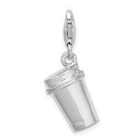 Amore La Vita Sterling Silver Rhodium-plated Polished 3-D Enameled to Go Coffee Cup Charm with Fancy Lobster Clasp view 3
