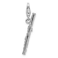 Amore La Vita Sterling Silver Rhodium-plated Polished 3-D Flute Charm with Fancy Lobster Clasp view 3