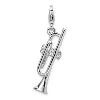 Amore La Vita Sterling Silver Rhodium-plated Polished 3-D Trumpet Charm with Fancy Lobster Clasp view 3