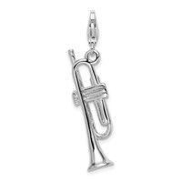 Amore La Vita Sterling Silver Rhodium-plated Polished 3-D Trumpet Charm with Fancy Lobster Clasp view 1