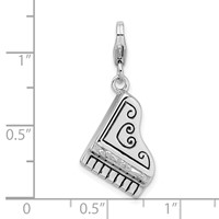 Amore La Vita Sterling Silver Rhodium-plated Polished 3-D Enameled Grand Piano with Heart Scroll Charm with Fancy Lobster Clasp view 4