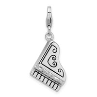 Amore La Vita Sterling Silver Rhodium-plated Polished 3-D Enameled Grand Piano with Heart Scroll Charm with Fancy Lobster Clasp view 1