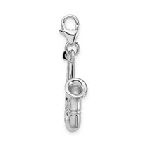 Amore La Vita Sterling Silver Rhodium-plated Polished 3-D Enameled Saxophone Charm with Fancy Lobster Clasp view 2
