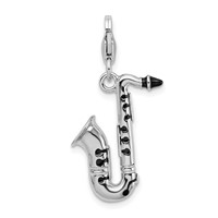 Amore La Vita Sterling Silver Rhodium-plated Polished 3-D Enameled Saxophone Charm with Fancy Lobster Clasp view 3