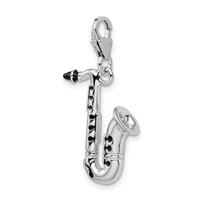 Amore La Vita Sterling Silver Rhodium-plated Polished 3-D Enameled Saxophone Charm with Fancy Lobster Clasp view 4