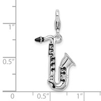Amore La Vita Sterling Silver Rhodium-plated Polished 3-D Enameled Saxophone Charm with Fancy Lobster Clasp view 5