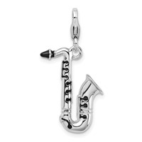 Amore La Vita Sterling Silver Rhodium-plated Polished 3-D Enameled Saxophone Charm with Fancy Lobster Clasp view 1