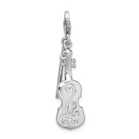 Amore La Vita Sterling Silver Rhodium-plated Polished 3-D Violin with Antiqued Bow Charm with Fancy Lobster Clasp view 3