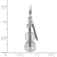 Amore La Vita Sterling Silver Rhodium-plated Polished 3-D Violin with Antiqued Bow Charm with Fancy Lobster Clasp view 4