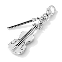 Amore La Vita Sterling Silver Rhodium-plated Polished 3-D Violin with Antiqued Bow Charm with Fancy Lobster Clasp view 5