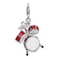Amore La Vita Sterling Silver Rhodium-plated Polished 3-D Enameled Drum Set Charm with Fancy Lobster Clasp view 3