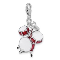 Amore La Vita Sterling Silver Rhodium-plated Polished 3-D Enameled Drum Set Charm with Fancy Lobster Clasp view 4
