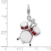 Amore La Vita Sterling Silver Rhodium-plated Polished 3-D Enameled Drum Set Charm with Fancy Lobster Clasp view 5