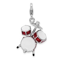 Amore La Vita Sterling Silver Rhodium-plated Polished 3-D Enameled Drum Set Charm with Fancy Lobster Clasp view 1